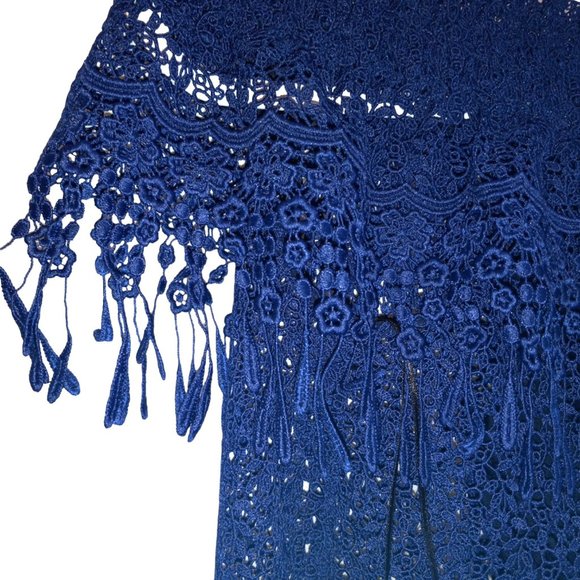 Elie Tahari Dress Blue Size 4 NWT Crochet Off Shoulder Tank Overlay MSRP $398 - Picture 7 of 14